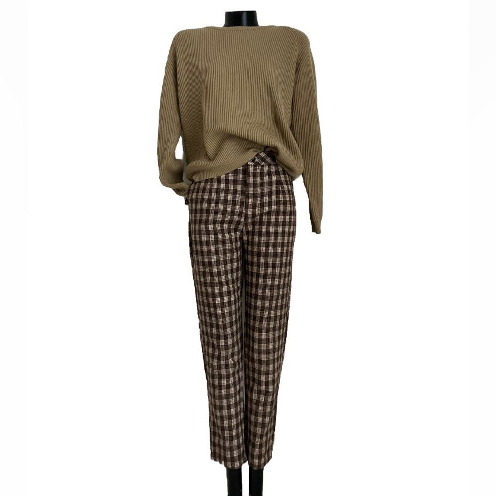 Highwaist FLAT FRONT Brown plaid PATTERN Pants 27 X 26 EUC!
